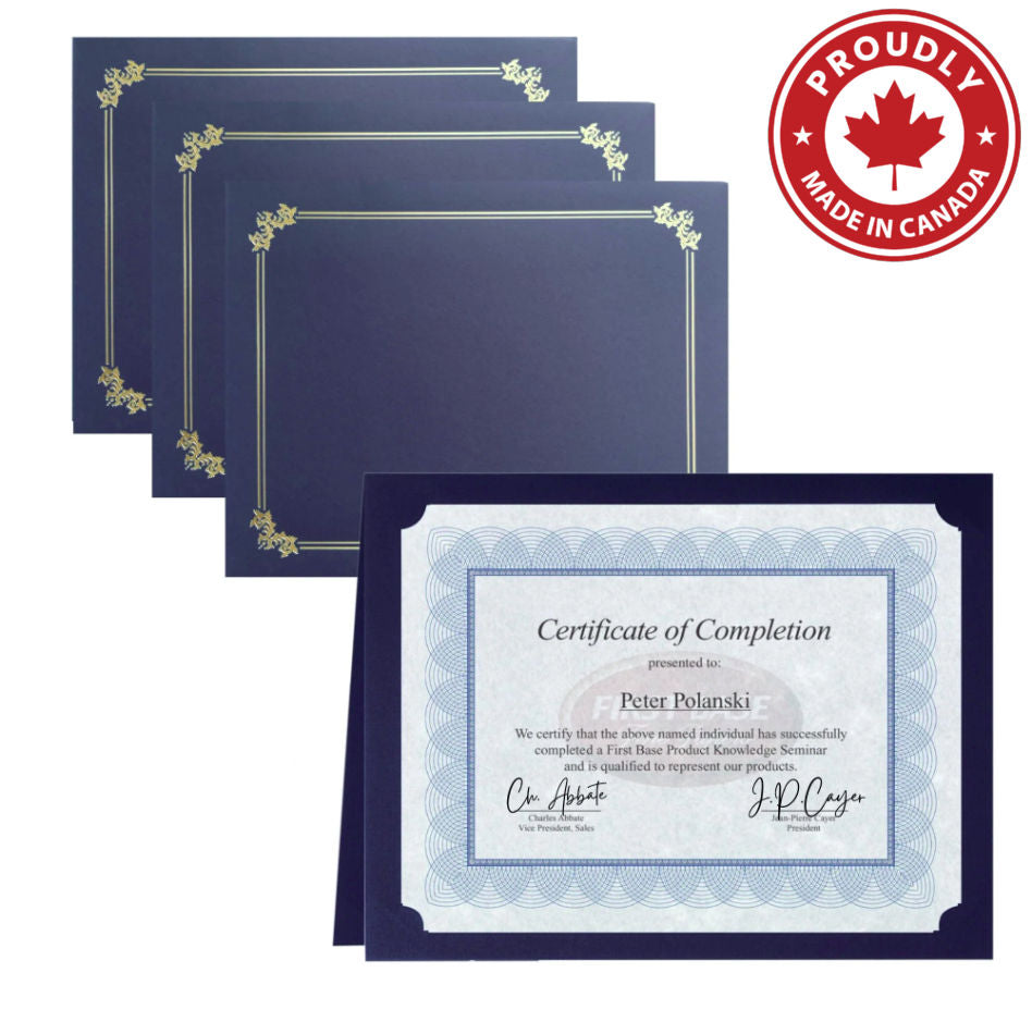 St. James® Premium Certificate Holders, Double Display Folders for 8.5 x 11" Documents, Navy Blue, Gold Foil Border, Pack of 10, 83955