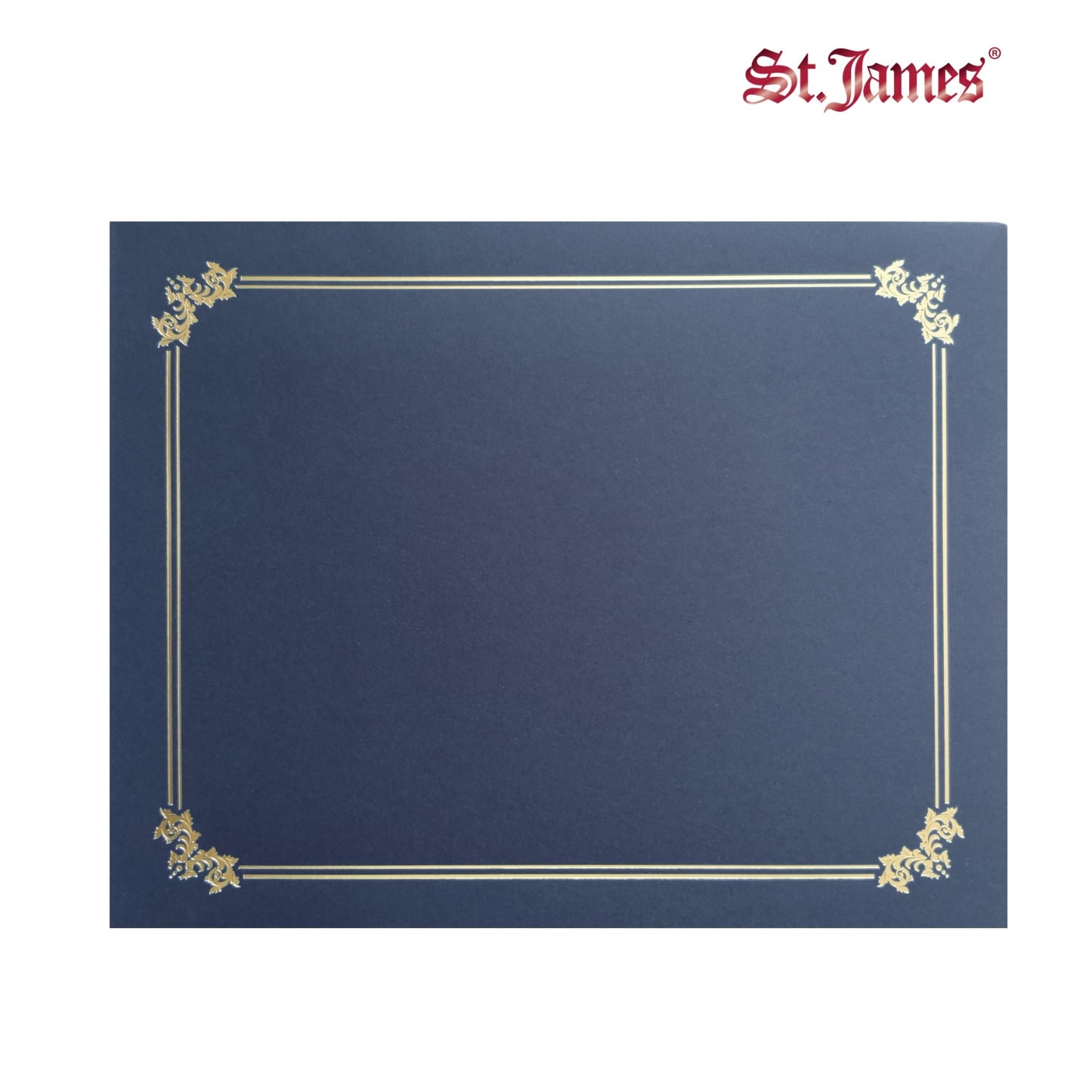 St. James® Premium Certificate Holders, Double Display Folders for 8.5 x 11" Documents, Navy Blue, Gold Foil Border, Pack of 10, 83955