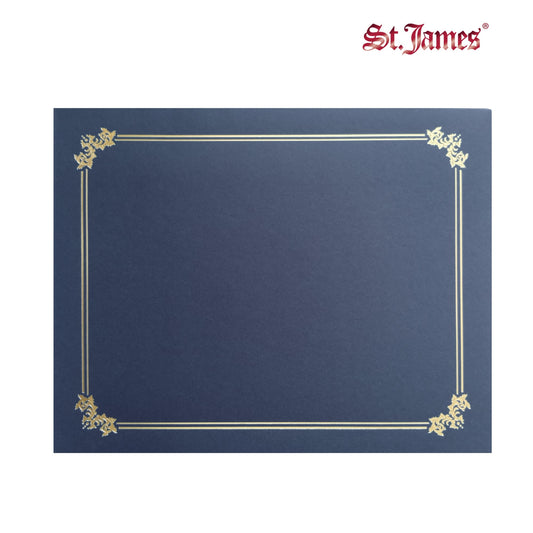 St. James® Premium Certificate Holders, Double Display Folders for 8.5 x 11" Documents, Navy Blue, Gold Foil Border, Pack of 10, 83955