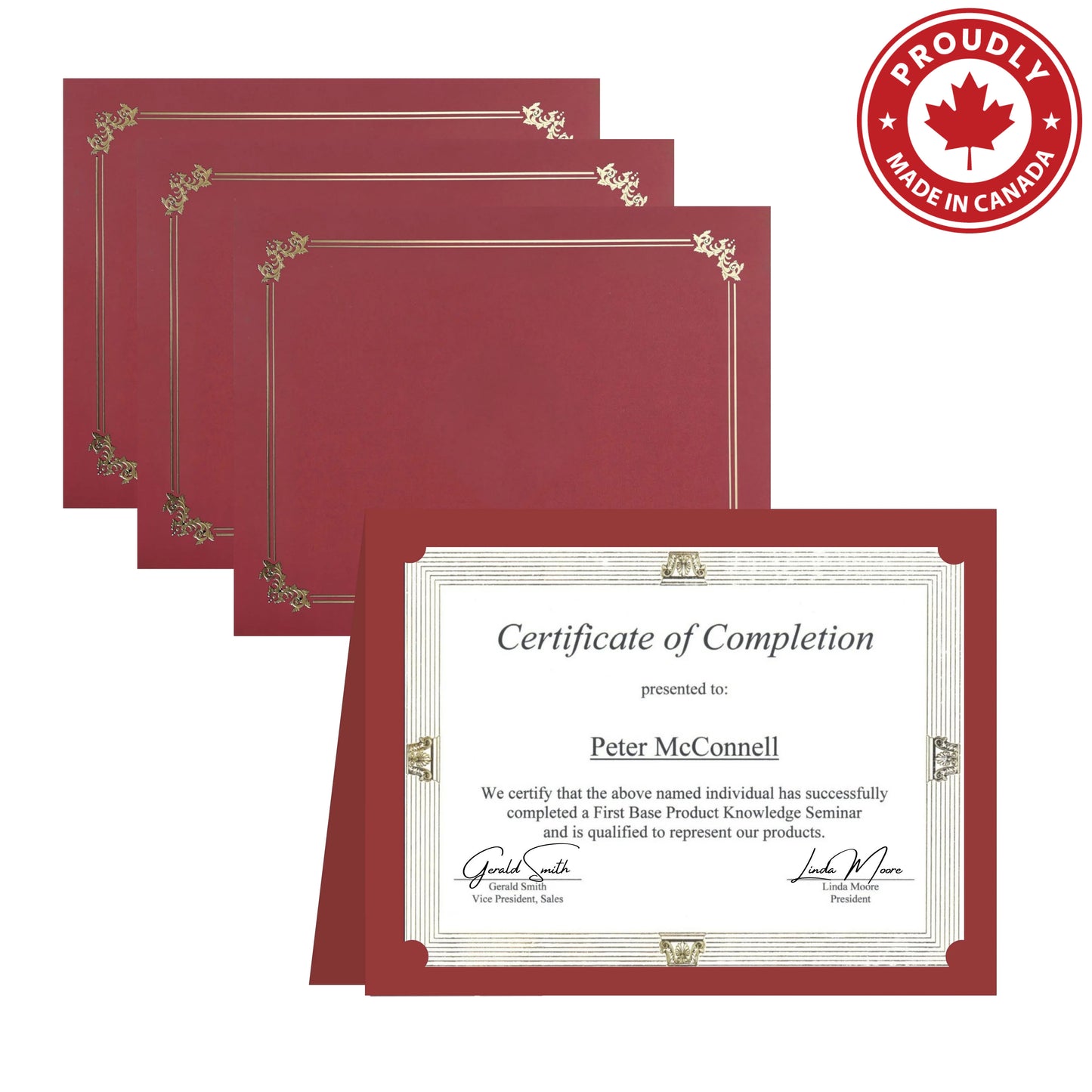 St. James® Premium Certificate Holders, Double Display Folders for 8.5 x 11" Documents, Burgundy, Gold Foil Border, Pack of 10, 83957