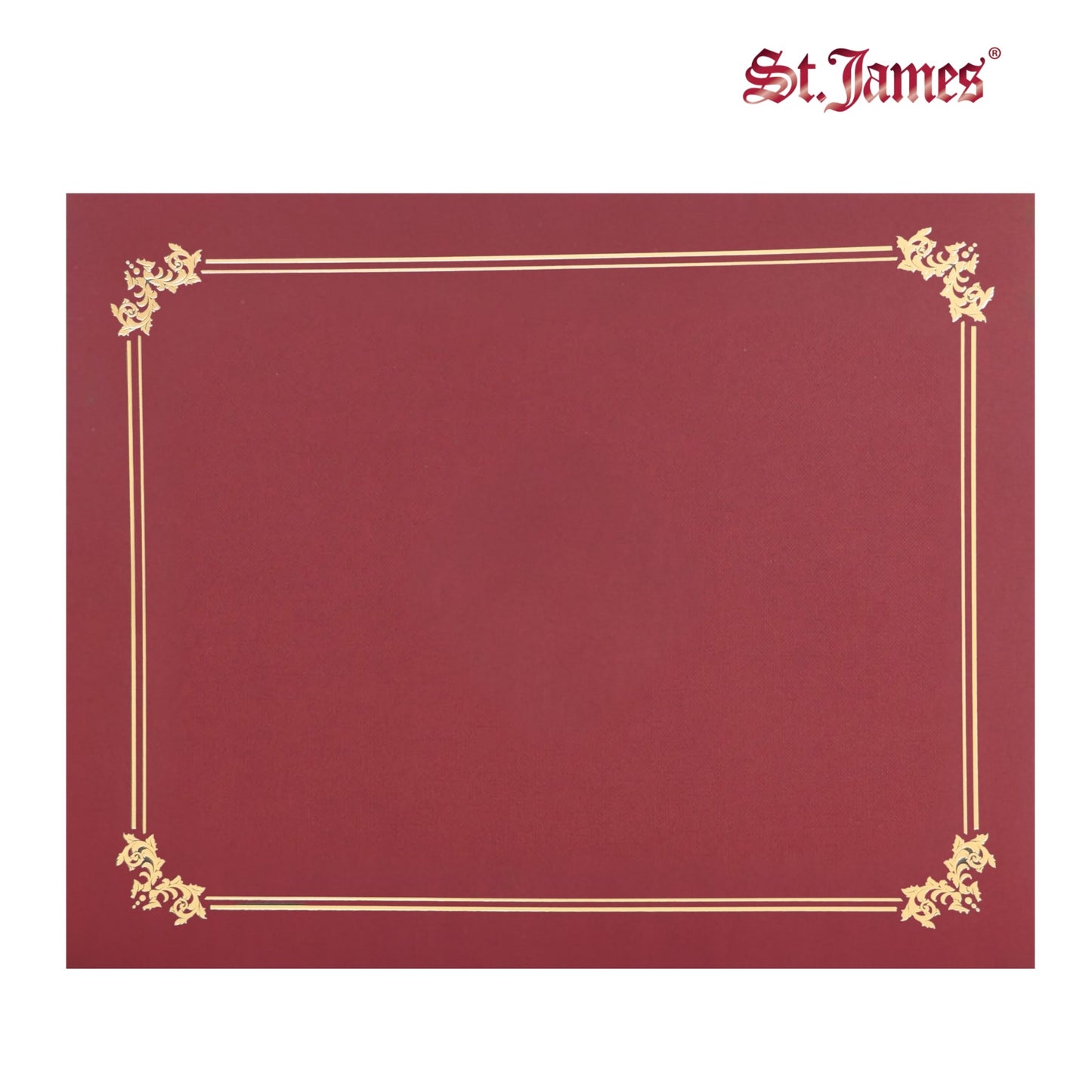 St. James® Premium Certificate Holders, Double Display Folders for 8.5 x 11" Documents, Burgundy, Gold Foil Border, Pack of 10, 83957