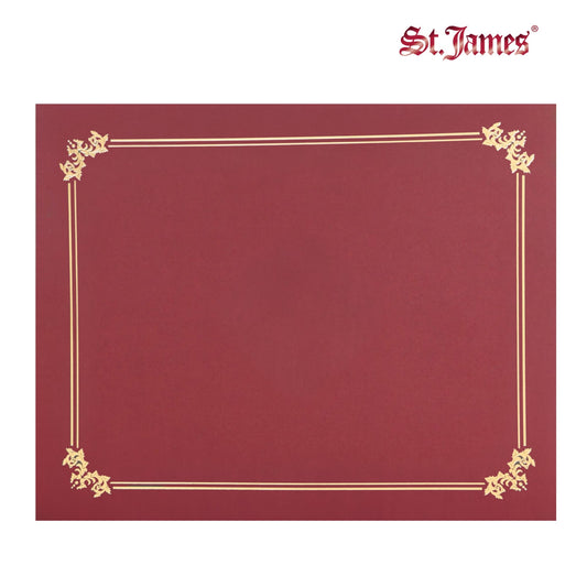 St. James® Premium Certificate Holders, Double Display Folders for 8.5 x 11" Documents, Burgundy, Gold Foil Border, Pack of 10, 83957