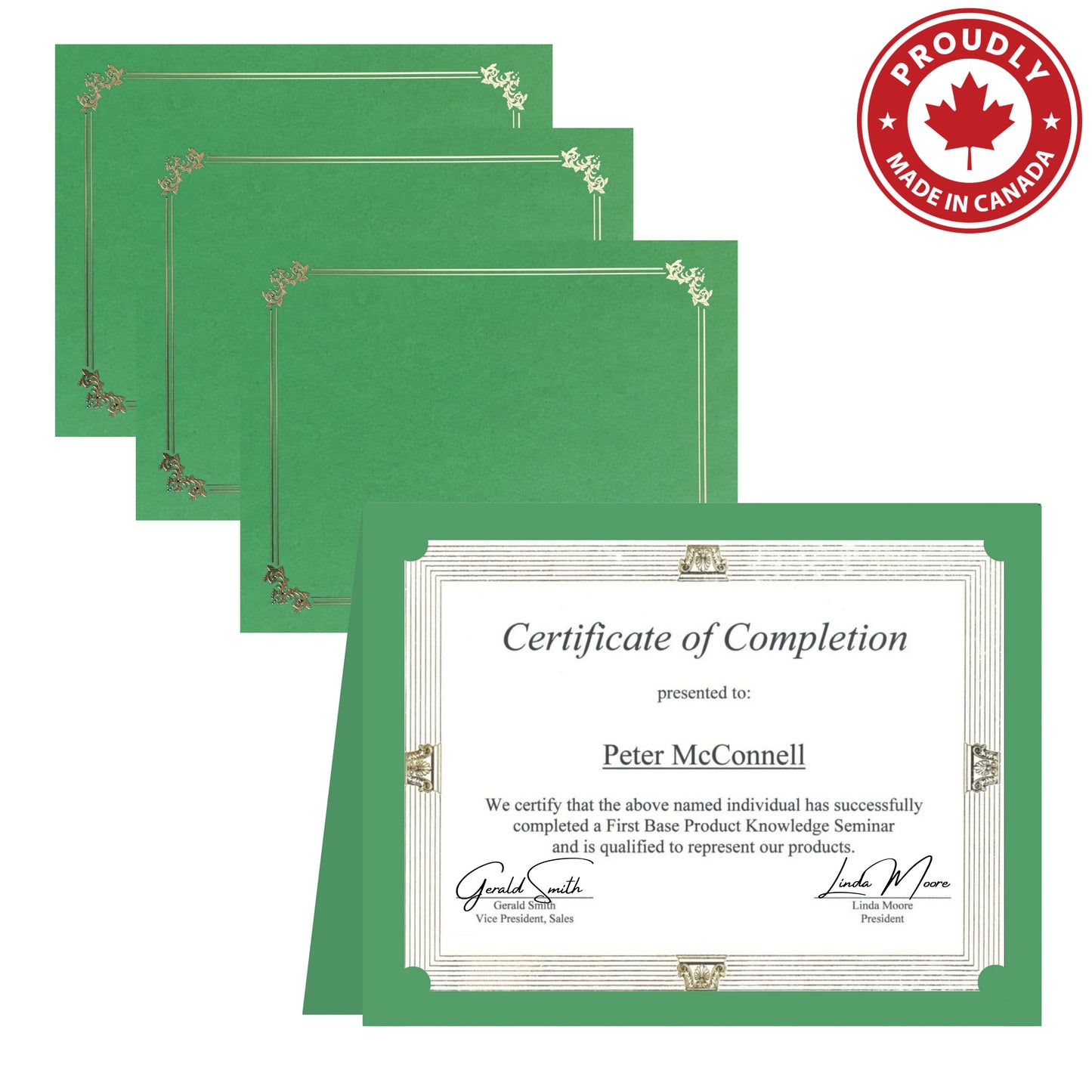 St. James® Premium Certificate Holders, Double Display Folders for 8.5 x 11" Documents, Green, Gold Foil Border, Pack of 10, 83959