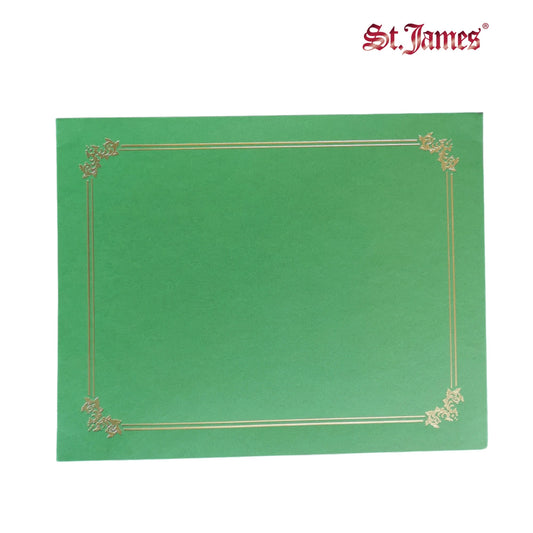 St. James® Premium Certificate Holders, Double Display Folders for 8.5 x 11" Documents, Green, Gold Foil Border, Pack of 10, 83959