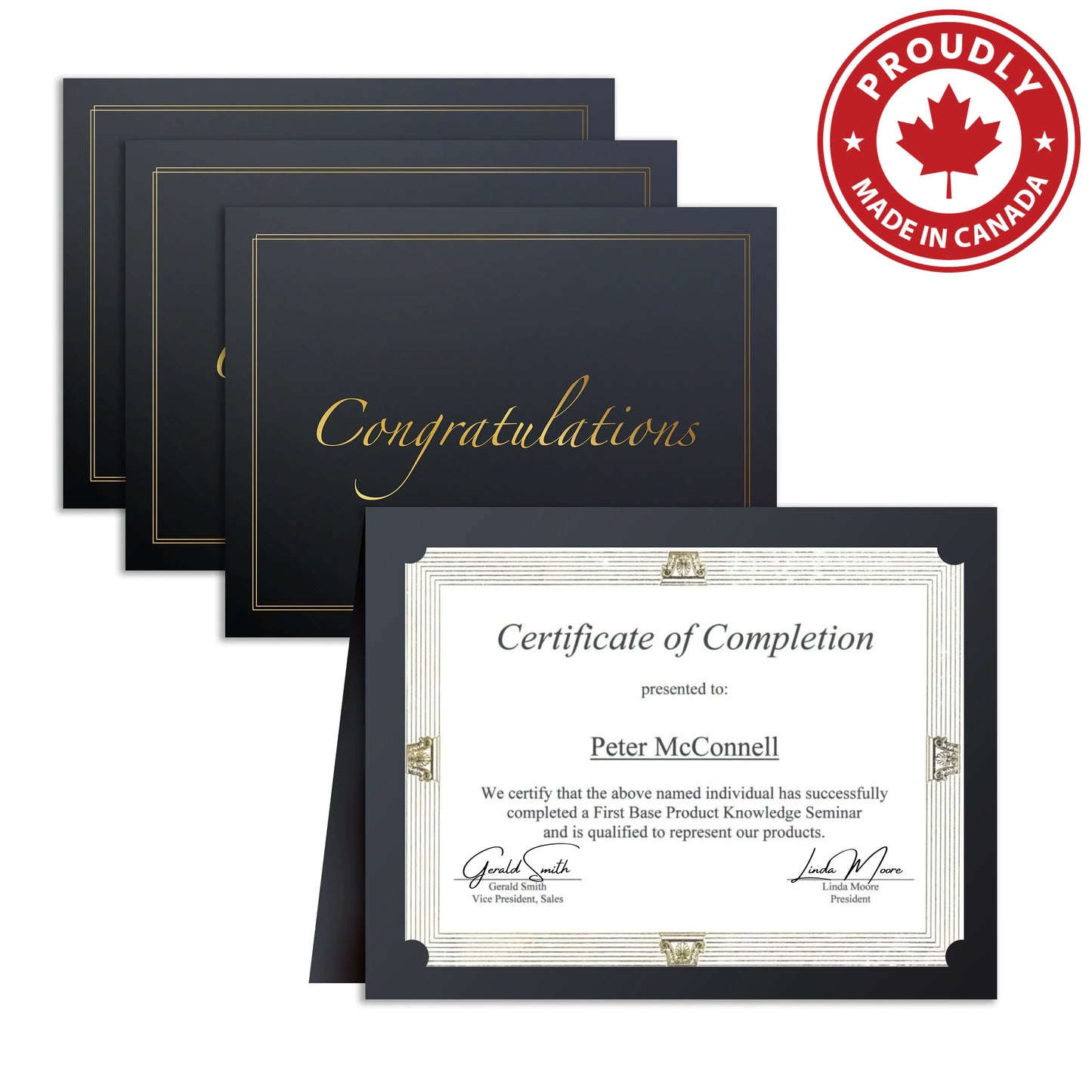 St. James® Congratulations Award Certificate Holders, Elegant Gold Foil Script, Fits 8.5 x 11" Documents, Black, Pack of 10, 94785