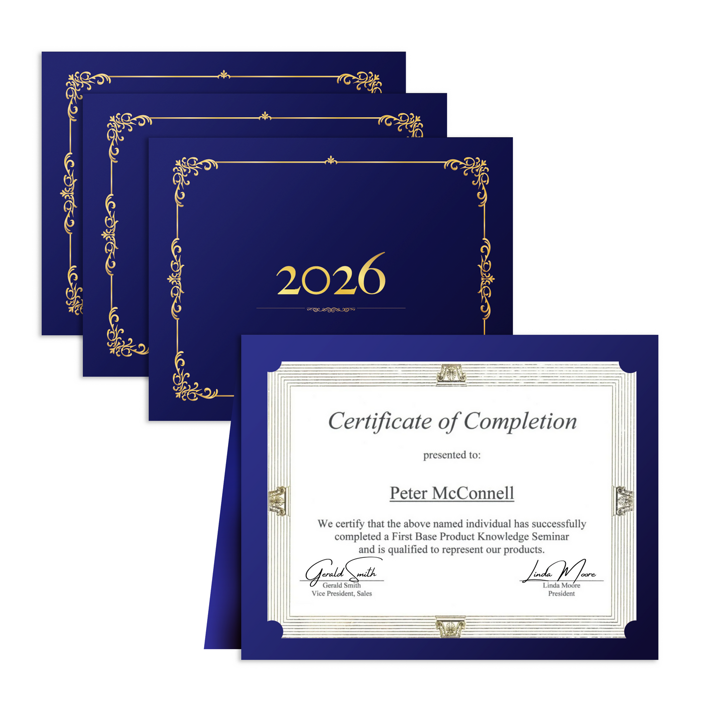 St. James® Premium Certificate Holder, Elegant Gold Foil Border, 8.5 x 11" Document Folder, Navy Blue, Pack of 10, 27461