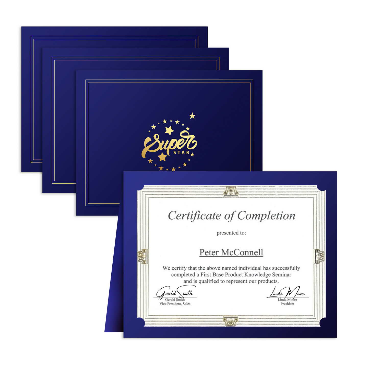 St. James® Super Star Award Certificate Holders, Gold Foil Star Design, Fits 8.5 x 11" Documents, Navy Blue, Pack of 10, 69142