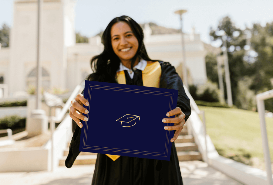 St. James® Premium Certificate Holder, Gold Foil Graduation Cap Design, 8.5 x 11" Document Folder, Navy Blue, Pack of 10, 305861