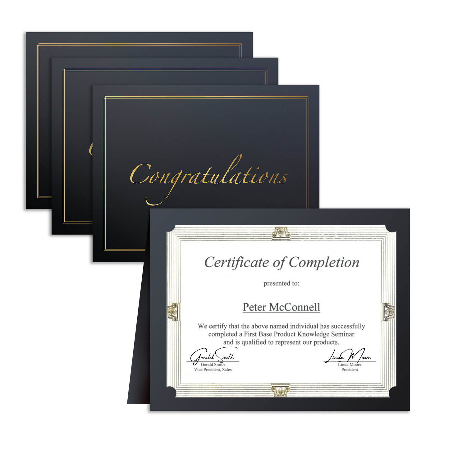 St. James® Congratulations Award Certificate Holders, Elegant Gold Foil Script, Fits 8.5 x 11" Documents, Black, Pack of 10, 94785