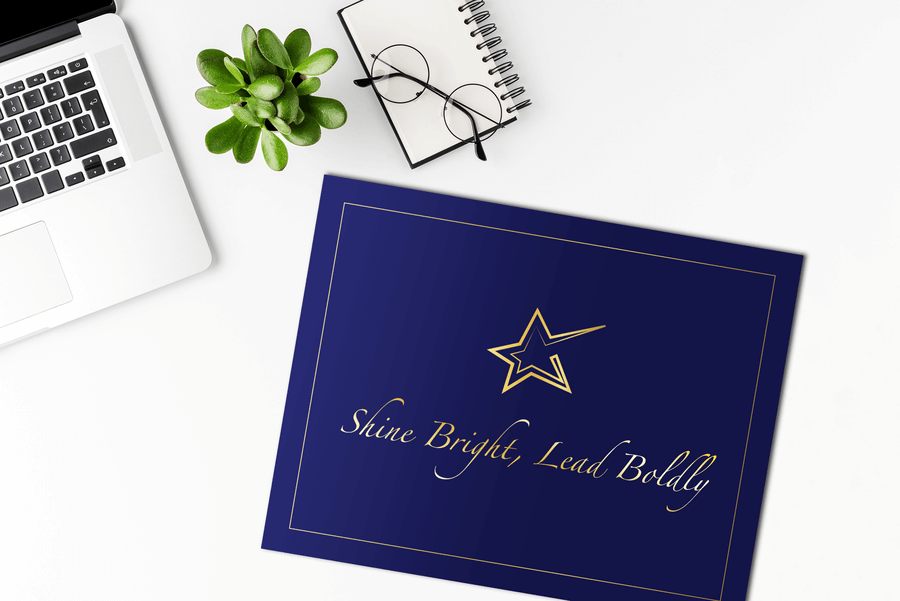 St. James® Premium Certificate Holder, “Shine Bright, Lead Boldly” Gold Foil Star Design, 8.5 x 11" Document Folder, Navy Blue, Pack of 10, 749382