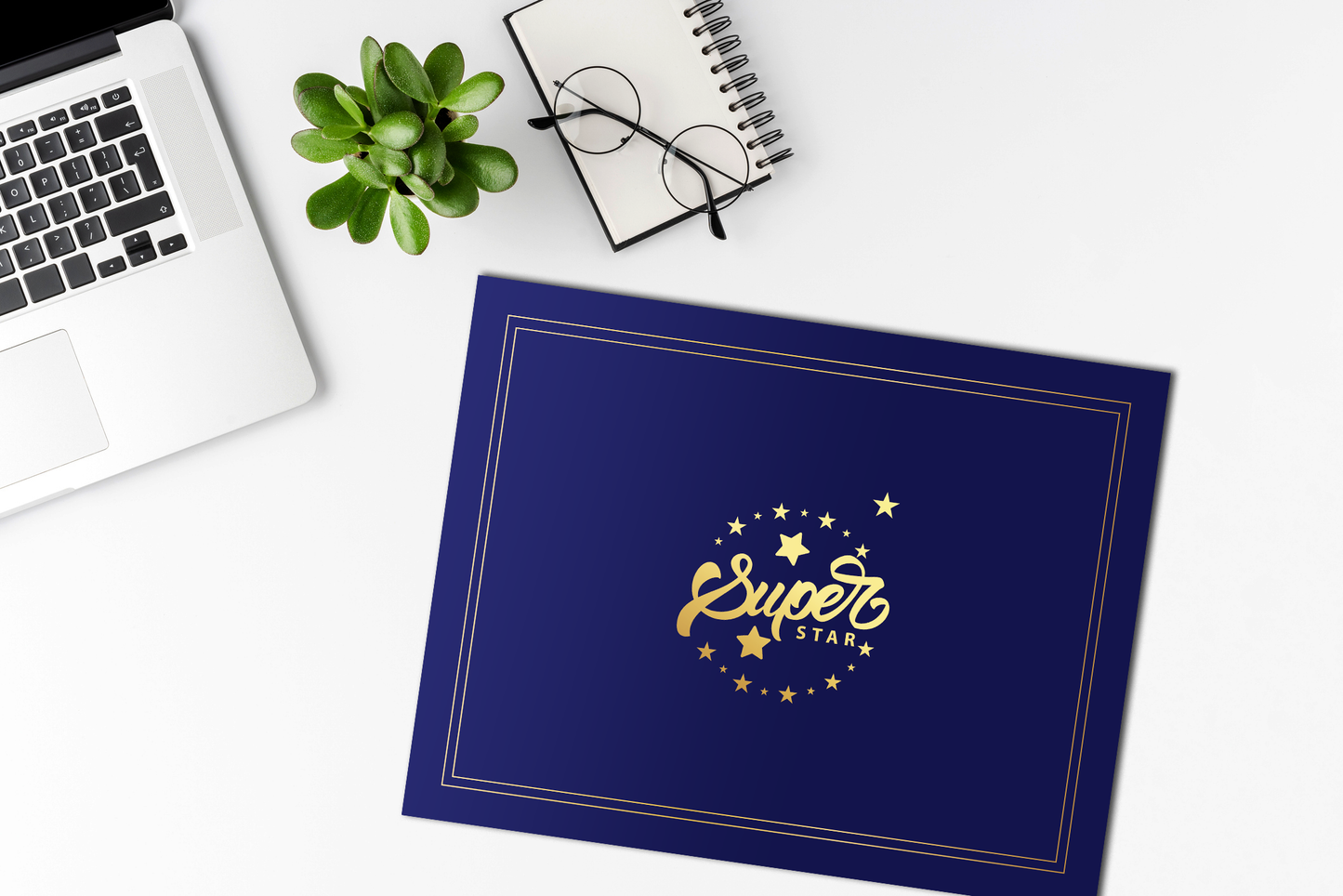 St. James® Super Star Award Certificate Holders, Gold Foil Star Design, Fits 8.5 x 11" Documents, Navy Blue, Pack of 10, 69142