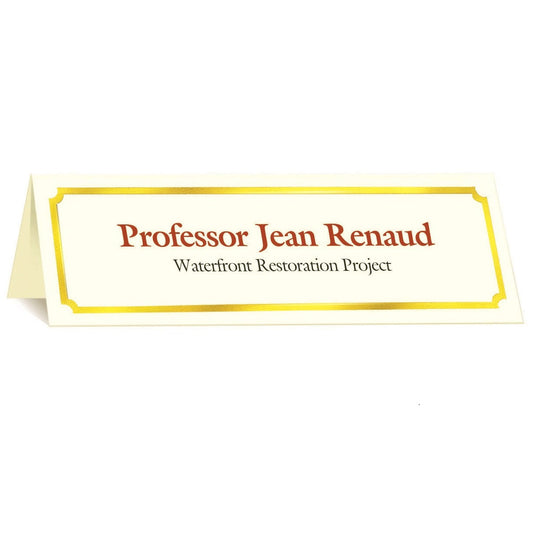 St. James® Overtures® Classic Tent Cards, Ivory, Gold Foil, Fold to 8½ x 2¾", Pack of 50, 71444