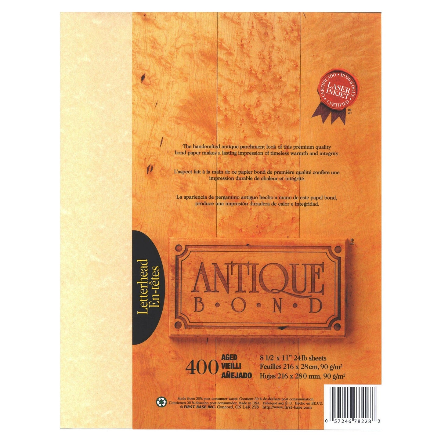 St. James® Antique Bond, papier format lettre de 24 lb, vieilli, paquet de 400, 78228