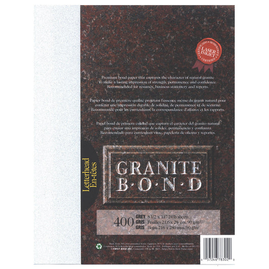 St. James® Granite Bond, 24 lb Letter-Size Paper, Gray, Pack of 400, 78302