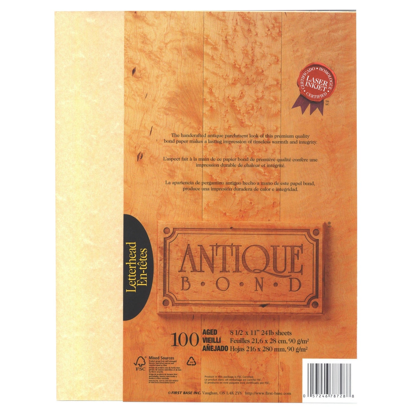 St. James® Antique Bond, papier format lettre de 24 lb, vieilli, paquet de 100, 78728