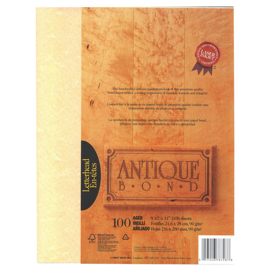 St. James® Antique Bond, 24 lb Letter-Size Paper, Aged, Pack of 100, 78728