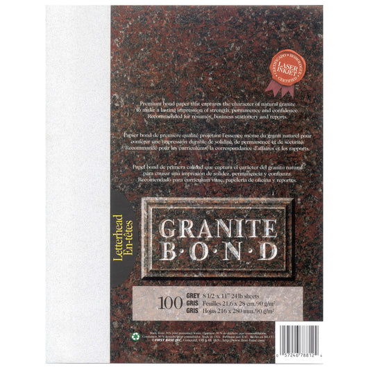 St. James® Granite Bond, papier format lettre de 24 lb, gris, paquet de 100, 78812