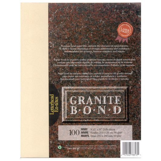St. James® Granite Bond, papier format lettre 24 lb, ivoire, paquet de 100, 78813