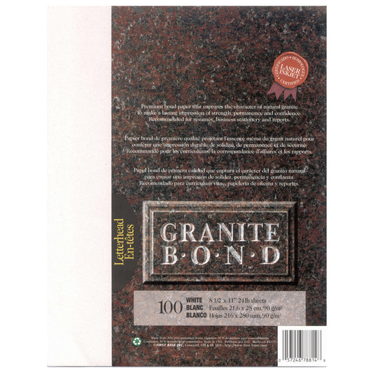 St. James® Granite Bond, 24 lb Letter-Size Paper, White, Pack of 100, 78814