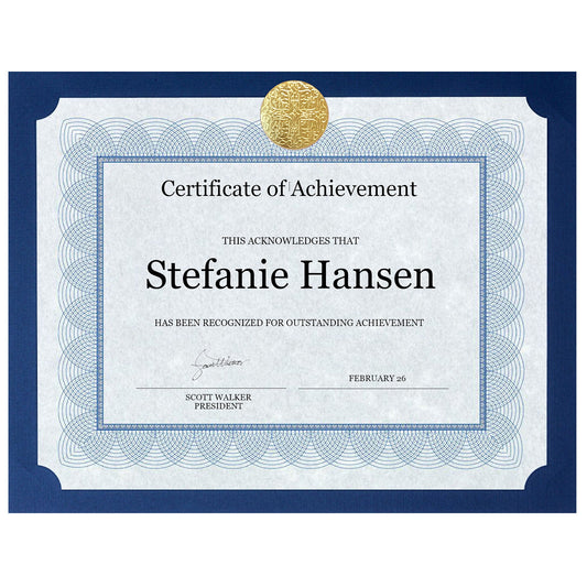 Cartes de présentation/porte-certificat St. James® Elite™ Medallion, bleu marine avec médaillon doré, paquet de 25, 83479