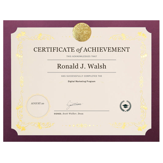 St. James® Elite™ Medallion Presentation Cards/Certificate Holder, Burgundy with Gold Medallion, Pack of 25, 83481