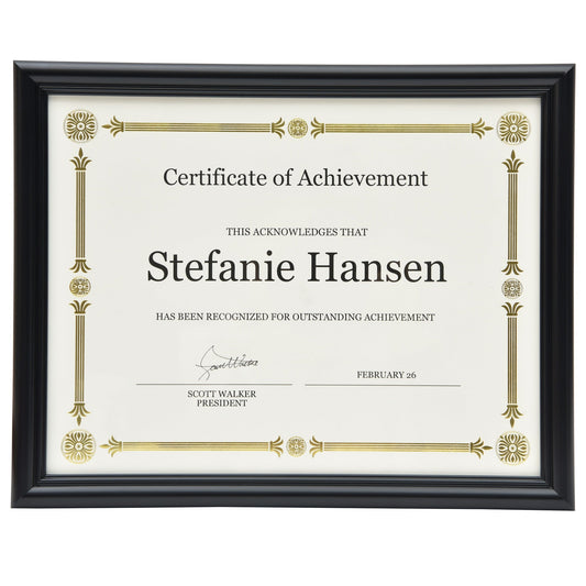 St. James® Certificate/Diploma/Document Frame, 8.5x11", Milano Glossy Black, 83904