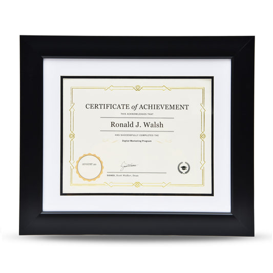 St. James® Certificate/Diploma/Document Frame, 8.5x11", Tuxedo Black with Double Mat White/Black, 83910