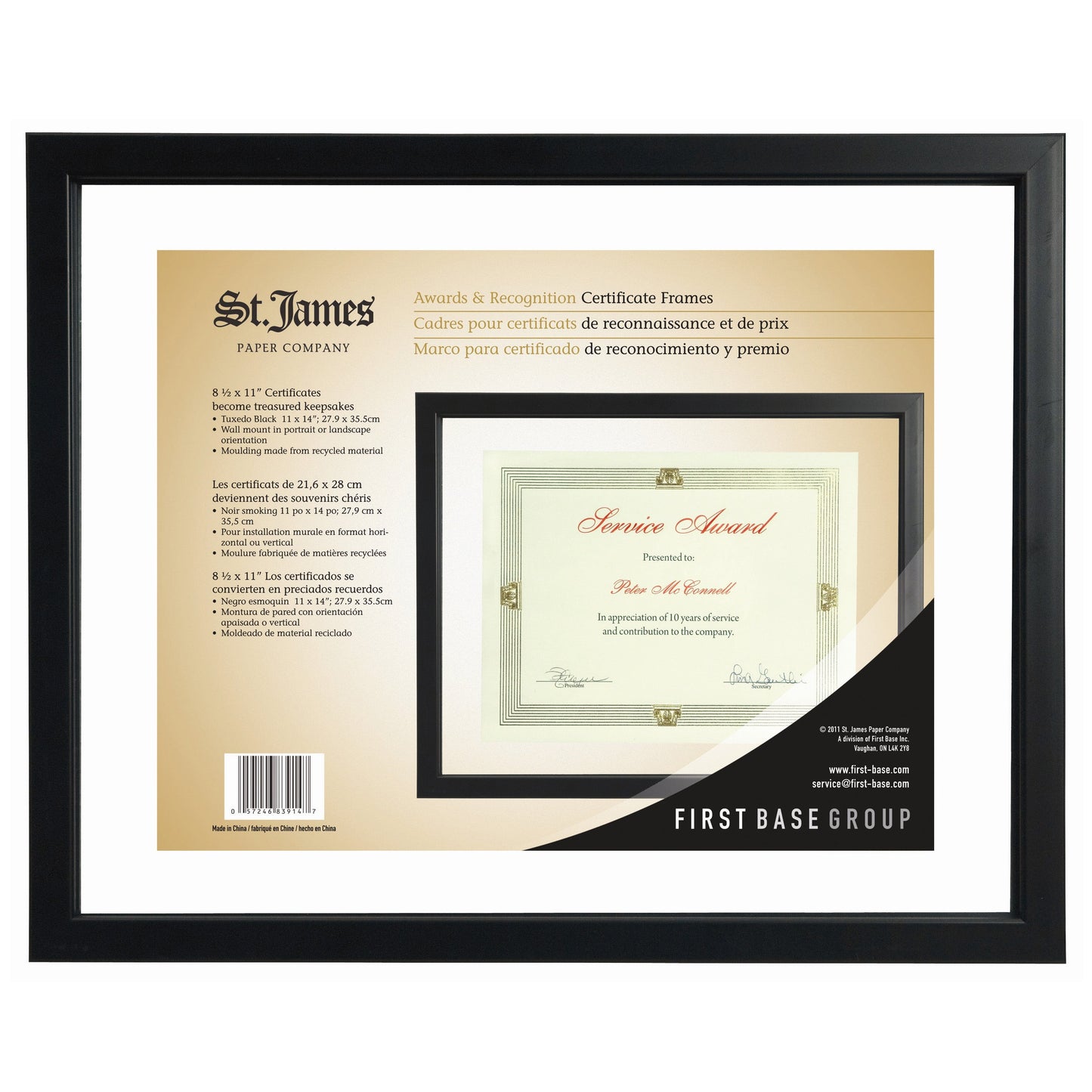 Cadre pour certificat/diplôme/document St. James®, 8,5 x 11 po, noir smoking, 83914